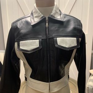 Two toned cropped leather jacket